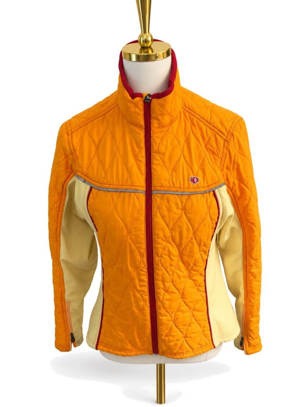 Pearl Izumi Orange Quilted Cycling Jacket with Embroidered Roses, Women's M
